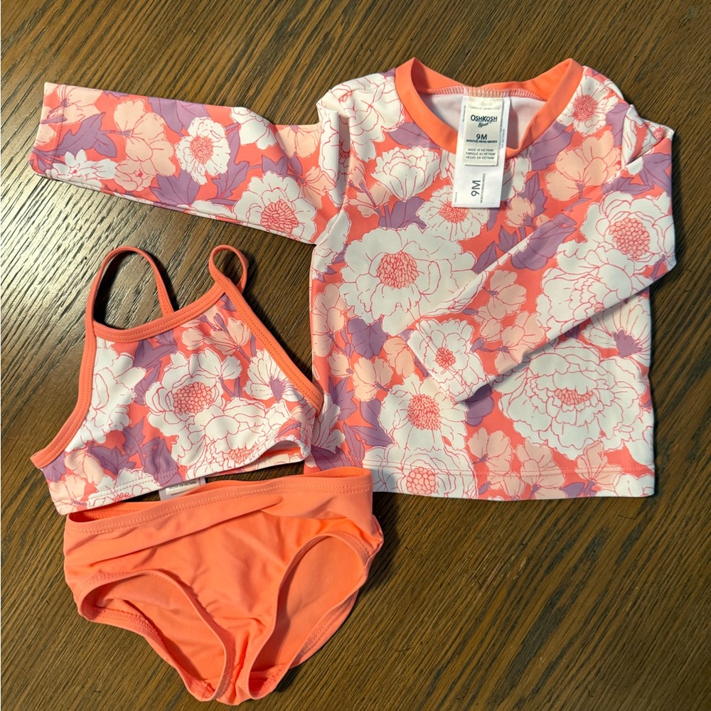 OshKosh B’gosh Baby Girl 3-Piece Swim Set with Bikini & Swim Shirt